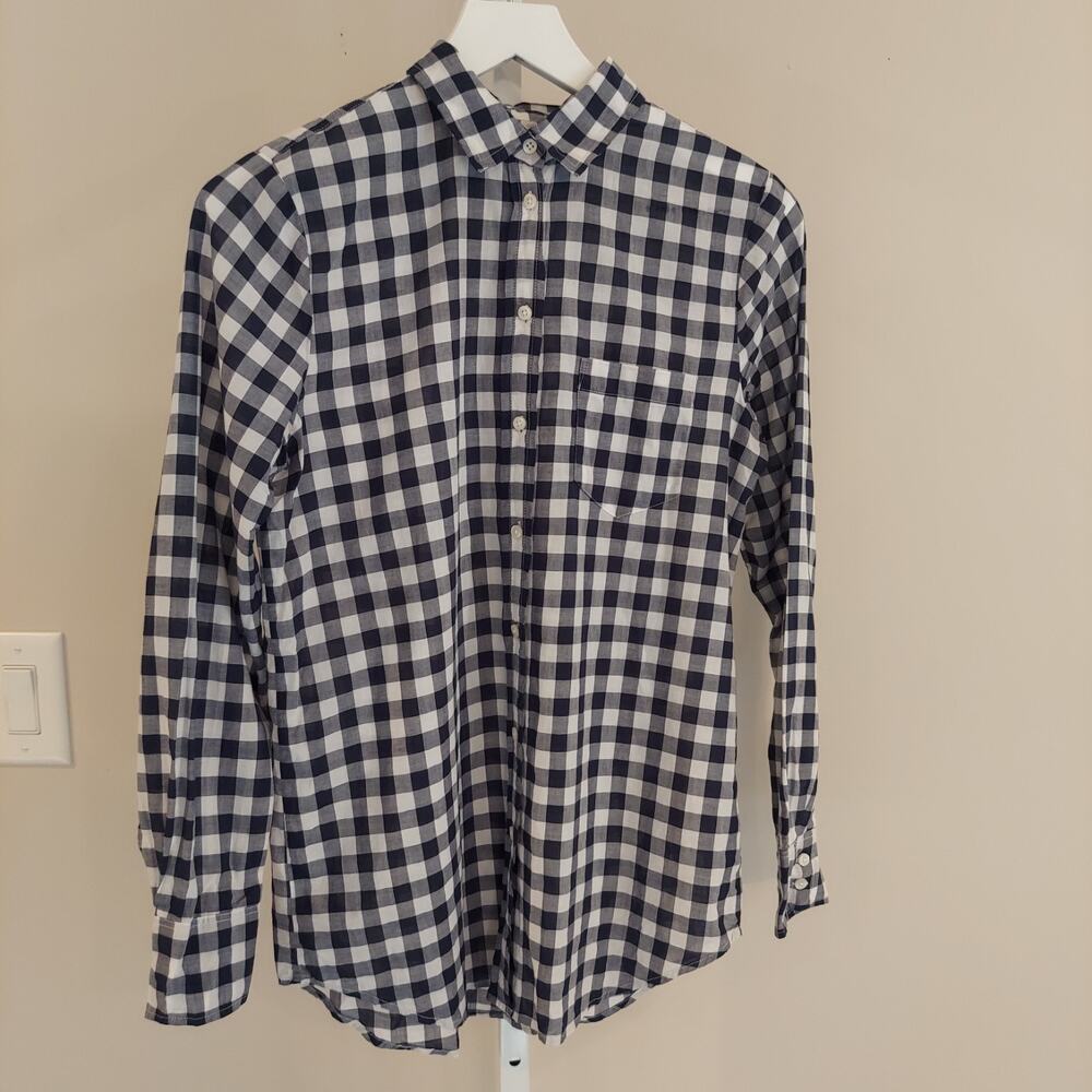J. Crew Gingham Button Up Shirt Womens XS Classic Preppy Picnic Navy
